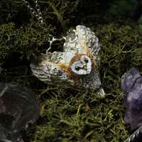 Owl Necklace with Moonstone – Handmade Barn Owl Pendant – Forest Jewelry, Bird L...