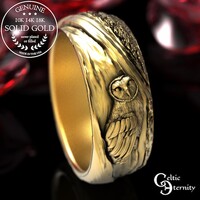 Gold Barn Owl Ring, 10K Snowy Owl Ring, 14K White Gold Hoot Owl Ring, Platinum Tree Bark &am...