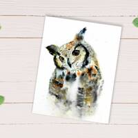 Owl watercolor art print, curious owl art, woodland nursery ar...