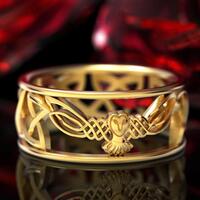 Gold or Platinum Barn Owl Celtic Wedding Ring