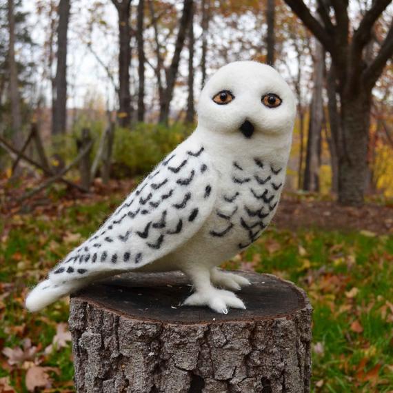 Mr. Snowy Owl, needle felted bird sculpture 12 inches