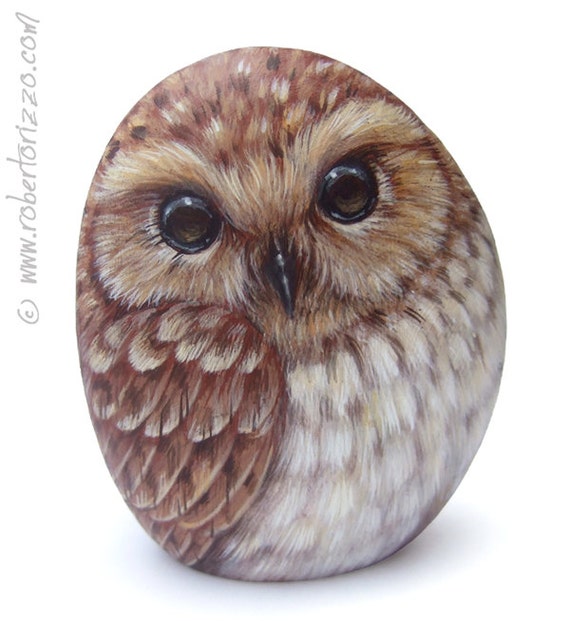 Original Hand Painted Tawny Owl Rock