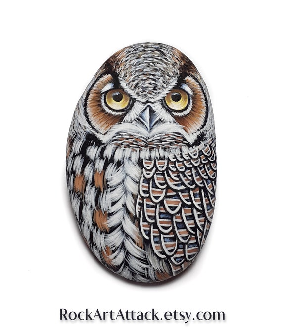 Great Horned Owl Hand painted stone