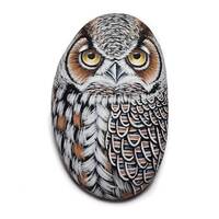 Stone Painting Art Great Horned Owl! Hand painted stone, owl rock painting art, bird home de...