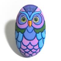 Sea Stone Painted Colorful Owl! Is Painted with High Quality Acrylic Paints on a Natural Sto...