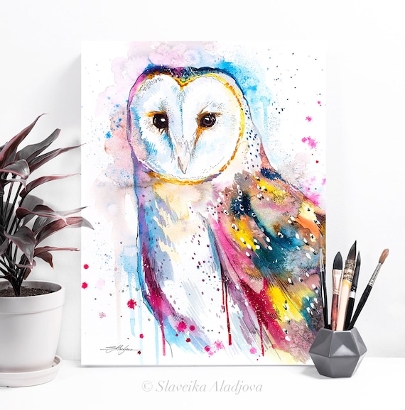 Barn Owl watercolor painting print