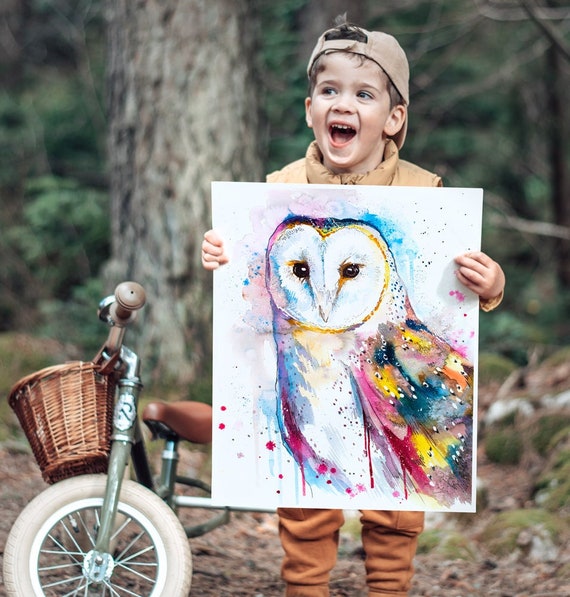 Barn owl watercolor painting print by Slaveika Aladjova, art, animal, illustration, bird, home decor, wall art, gift, portrait,