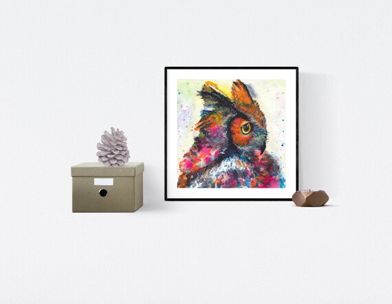 Owl portrait colorful art print