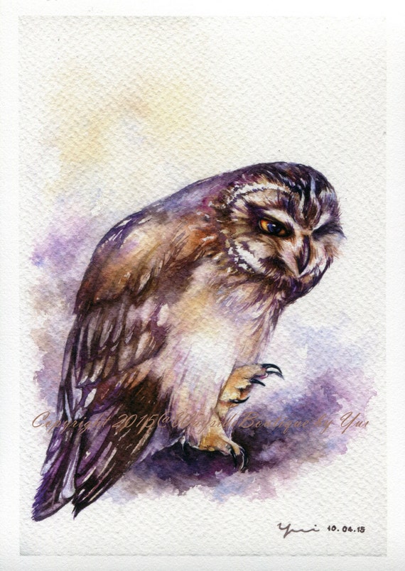 PRINT – The Owl Watercolor painting 7.5 x 11”