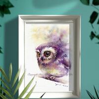 PRINT – Twinkle eye Watercolor painting 7.5 x 11", Hand painted, owl watercolor,o...