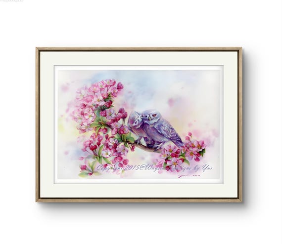 Watercolor ART PRINT – owl lover art print, 7.3 x 11” Unframed, lover wall art, couple owl wall art, nature wall decor, gift for bird lover