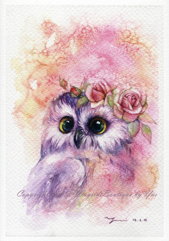 PRINT – Sweetie Owl Watercolor painting 7.5 x 11”