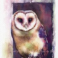 PRINT - Shadowy watercolor painting 7.5 x 11", Hand painted by Yui Chatkamol, owl wall ...