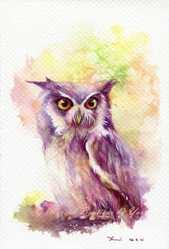 PRINT –Owl Watercolor painting 7.5 x 11”