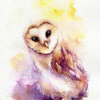 PRINT – Little Barn Owl Watercolor painting 7.5 x 11&rdq...