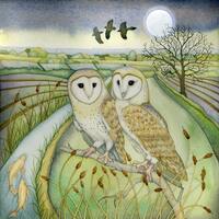 Fine art print of an original painting: 'Barn Owls'.