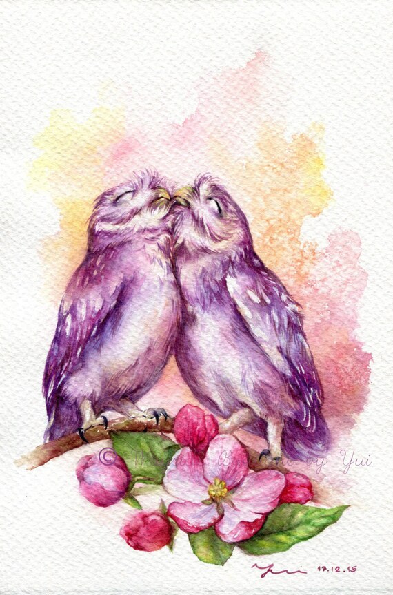 PRINT – Kiss Kiss Watercolor painting 7.5 x 11”