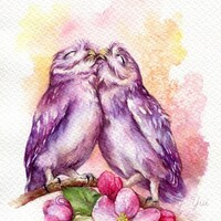 PRINT – Kiss Kiss Watercolor painting 7.5 x 11”