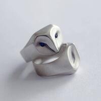 Owl Ring with Blue Sapphire Eyes, barn owl, animal jewelry, silver owl, owl jewelry, owl gif...