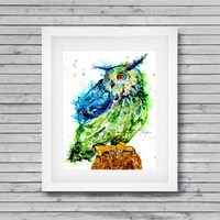 Great horned owl colorful art print by Ellen Brenneman