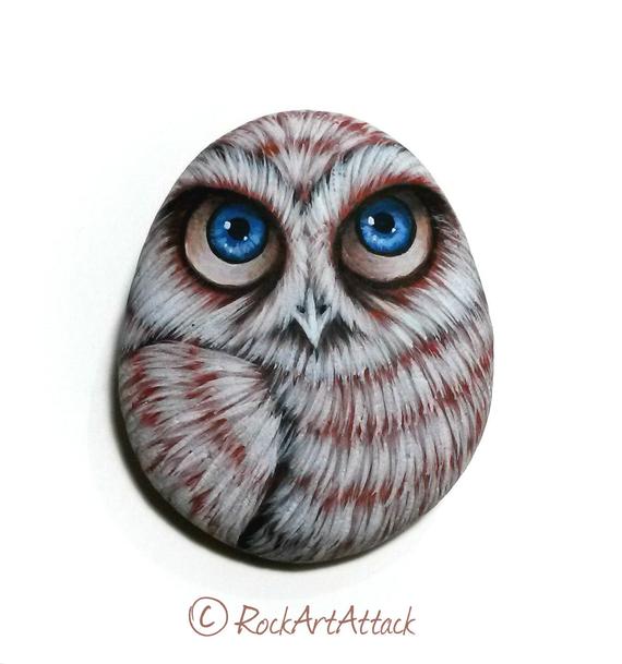 Owl Hand Painted Pebble Fridge Magnet