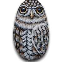 Burrowing Owl hand-painted pebble - miniature acrylic painting, owl art decor, stone art nig...