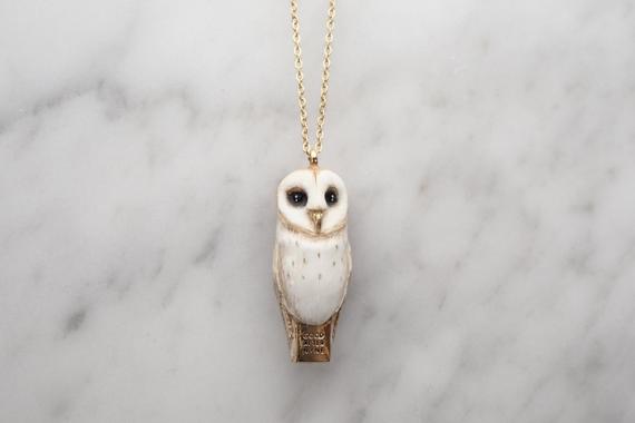 Lucky , Barn Owl whistle pendent Necklace.