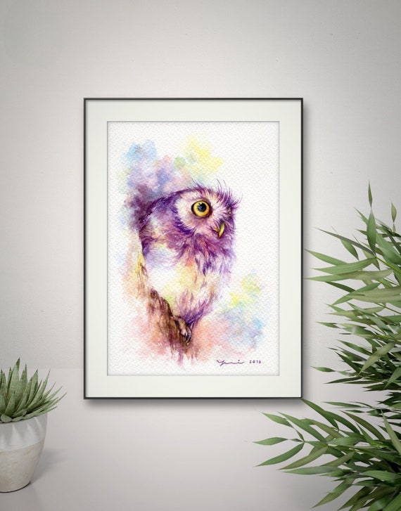 PRINT - Watercolor painting 7.5 x 11 inches Reproduction of my Original Watercolor painting.Hand painted 100% not AI, Contemporary,owl, gift