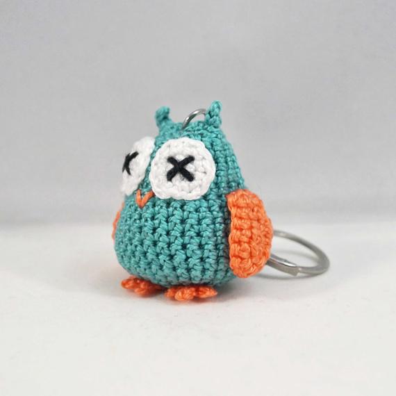 Mini Crocheted Owl Keychain, Bag Charm, Keyring by Lotta Hedberg