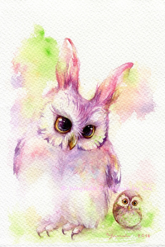 PRINT – Owl Easter - Watercolor painting 7.5 x 11”