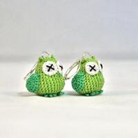 Pair of Nano Crocheted Owl Earrings - extreme miniature crochet