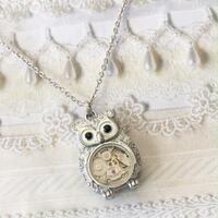 Silver Steampunk Owl Necklace with watch parts