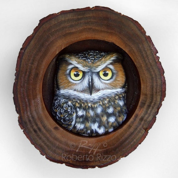 Long-Eared Owl's Den | A Fantastic Lucky Charm to Decorate your Home and a Unique Gift Idea for Owl Lovers! Painted Owls by Roberto Rizzo