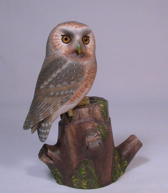 Elf Owl Hand Carved and Hand Painted Bird Owl