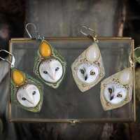Barn owl earrings  Boho earrings Wild birds jewelry Nature earrings Forest jewellery Witch o...