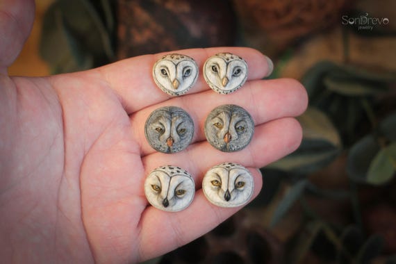 Different owl cabochon Owl head Barn owl Gray owl Snowy owl Unique cabochons Cabochons set Cabochons for earrings Bird handmade cabochon