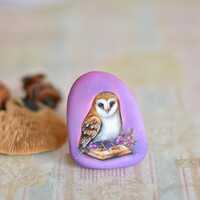 Owl, Barn owl, barn owl on the book, bird  - Animal art - Decorative stone - Painting on Sto...