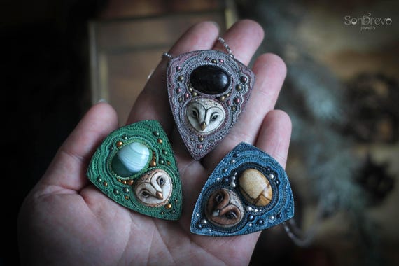Barn owl necklace Barn owl Owl jewelry Animal pendant Owl totem Spirit owl Gray pendant Magic owl Wise owl Bohemian jewellery Owl lover gift