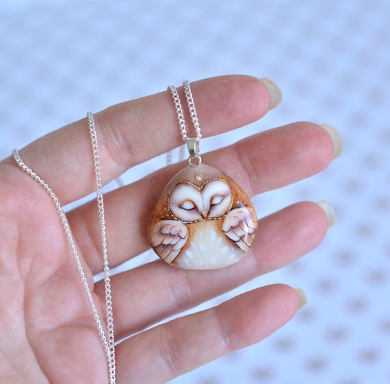 Hand painted stone, Owl, Magic owl, pendant/necklace