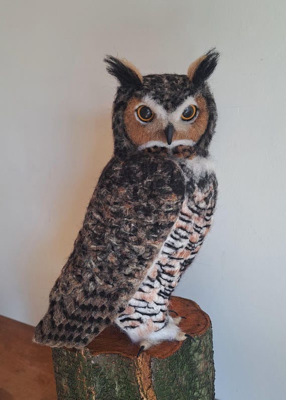 Needle felted owl, needle felted, owl decor, owl ornaments, owl sculpture, owl decorations, great horned owl, felted owl, wool owl, fiberart