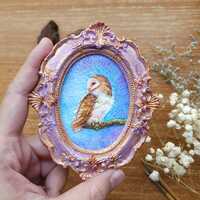 Miniature Framed Owl watercolor, Painting framed, Original Hand-Painted, Cute Animal Paintin...