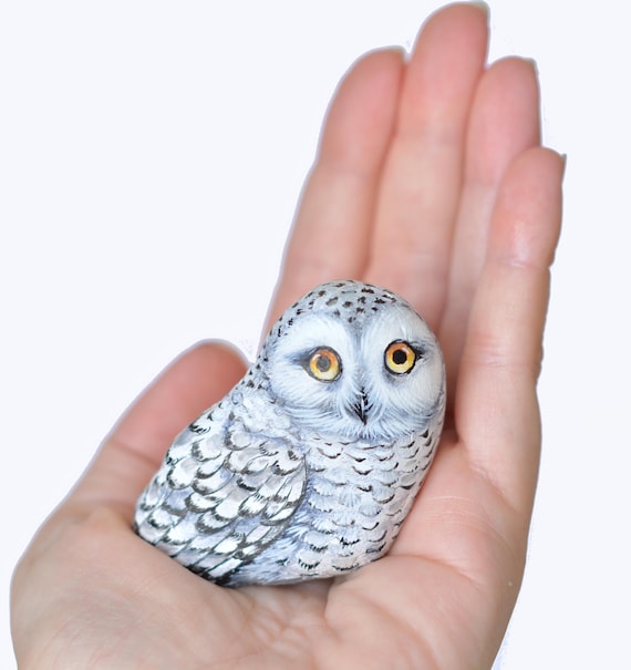 Owl, snowy owl, Animal art, Decorative stone - Painting on Stone - Rock Painting