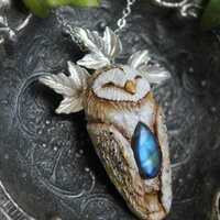 Barn Owl Necklace with Labradorite – Polymer Clay Owl Pendant – Forest Spirit Am...