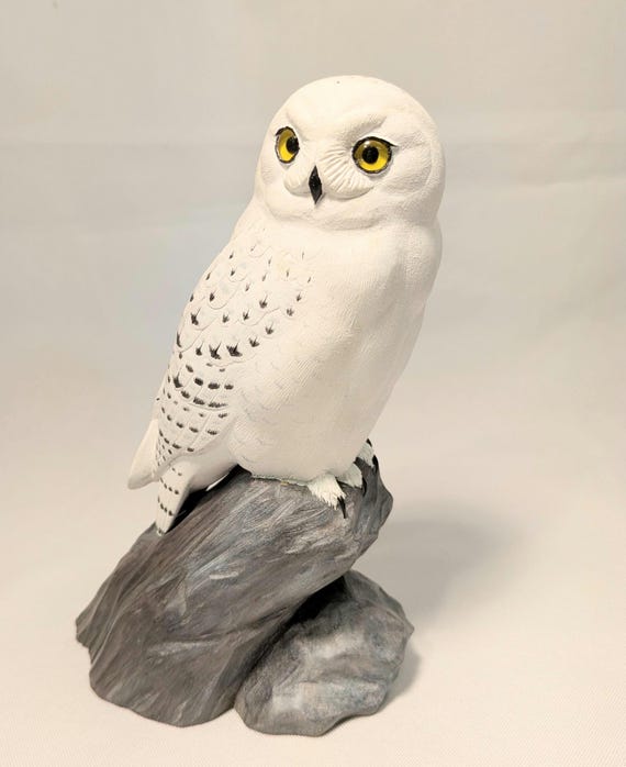 5.5 inch Snowy Owl Hand Carved Wooden Bird