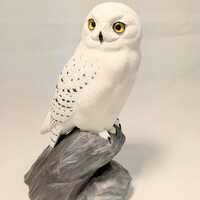 5.5 inch Snowy Owl Hand Carved Wooden Bird