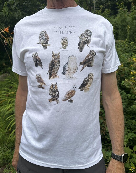 Owls of Ontario Mens Tshirt - featuring 11 owl oil paintings