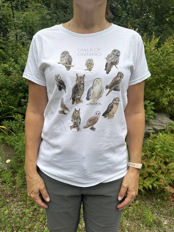 Owls of Ontario Womens T-Shirt - Featuring 11 owl oil paintings