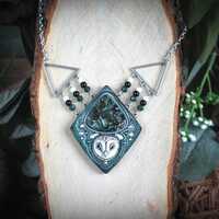 Gray owl necklace Fairy necklace Small owl jewelry Green labradorite jewellery Forest owl An...