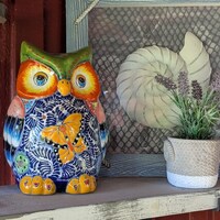 Ceramic Owl Planter is Handmade, Mexican Talavera Pottery | Use as Indoor Flower Pot or Outd...