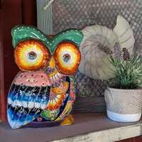 Ceramic Owl Planter, Talavera Pottery is Colorful Indoor Flower Pot or Outdoor Owl Decor, Me...